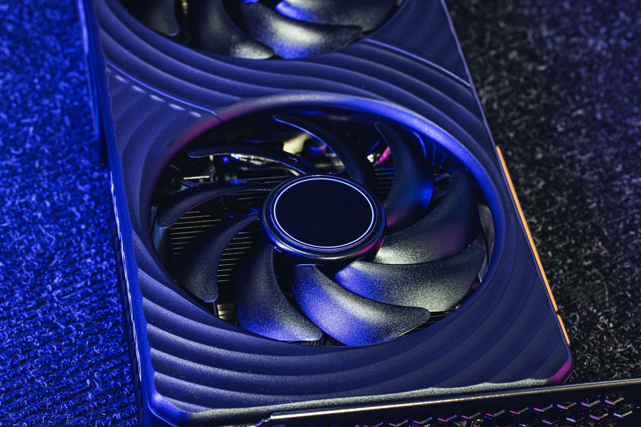 Close-up of a graphics processor on a circuit board